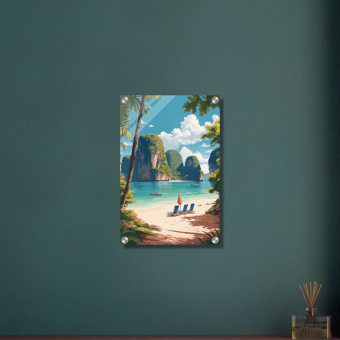 Strand von Koh Phi Phi in Thailand malerisch dargestellt auf einem Acrylbild