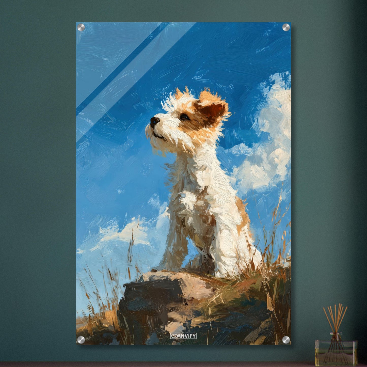 Drahthaar Foxterrier in Acrylfarben auf einem Acrylbild