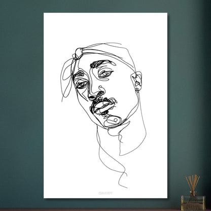 Tupac Amaru Shakur gezeichnet mit einer Linie auf Aluminium