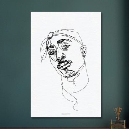 Tupac Amaru Shakur gezeichnet mit einer Linie auf einer Leinwand