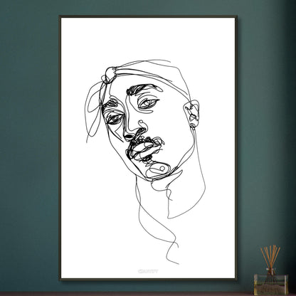 Tupac Amaru Shakur gezeichnet mit einer Linie auf einem Poster im Metallrahmen