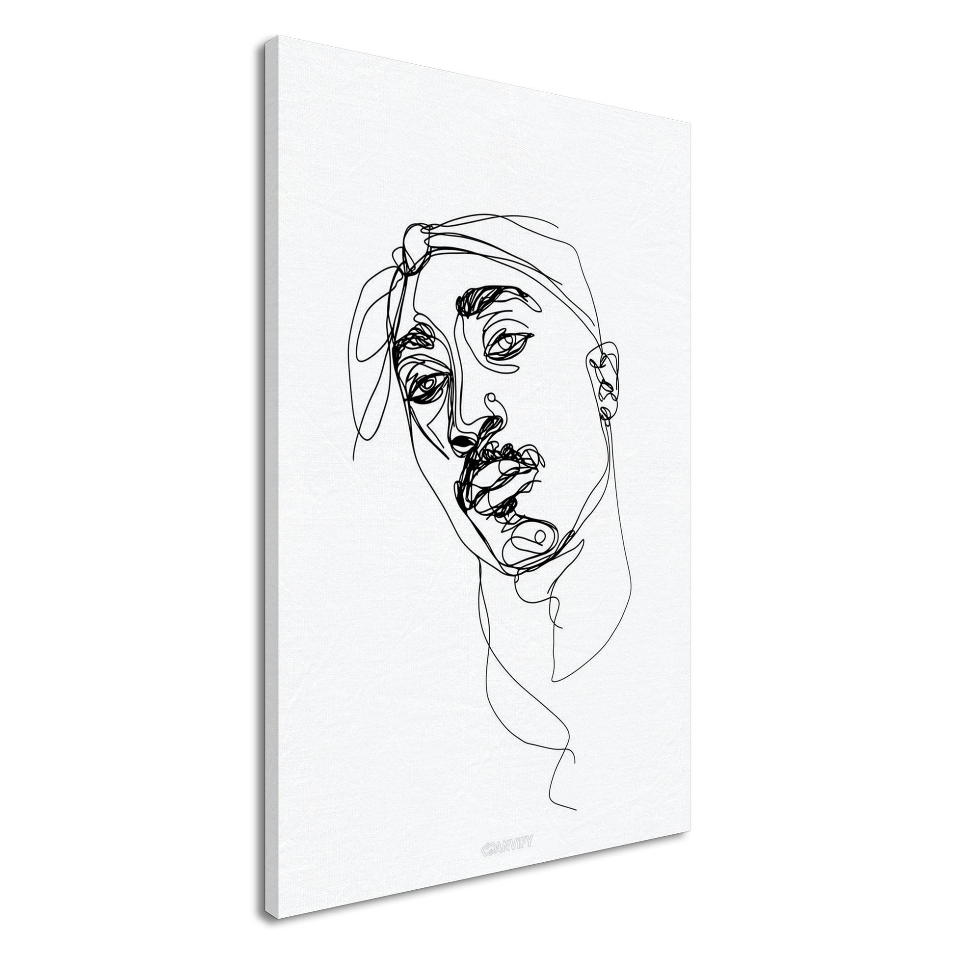 Tupac Amaru Shakur gezeichnet mit einer Linie auf einer Leinwand