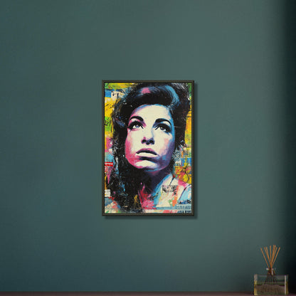Amy Winehouse im Pop Art Stil auf einem Poster im Metallrahmen