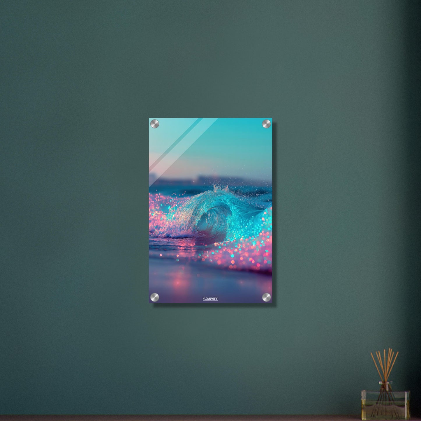 Abstrakte Blaue und Pinke Wellen auf einem Acrylbild