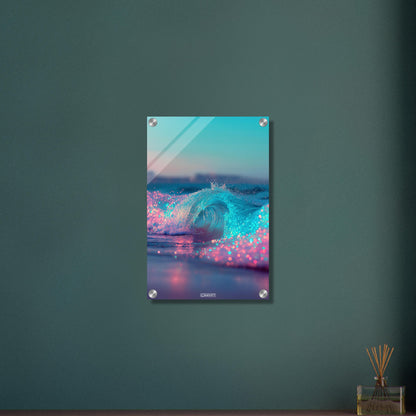 Abstrakte Blaue und Pinke Wellen auf einem Acrylbild