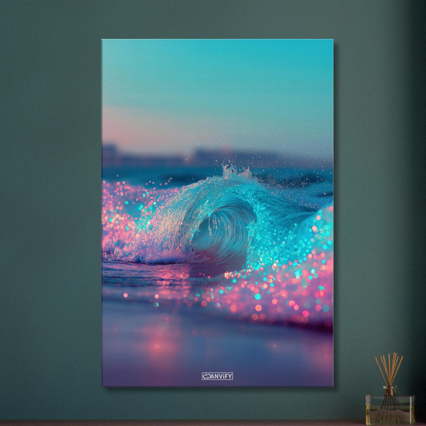 Abstrakte Blaue und Pinke Wellen auf einer Leinwand