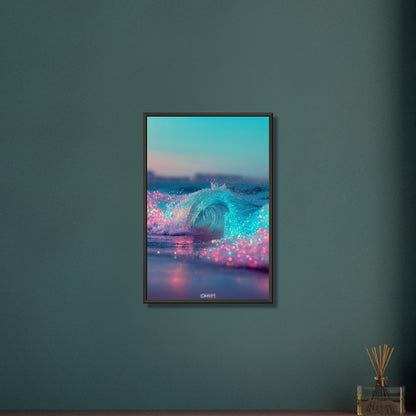 Abstrakte Blaue und Pinke Wellen auf einem Poster im Metallrahmen