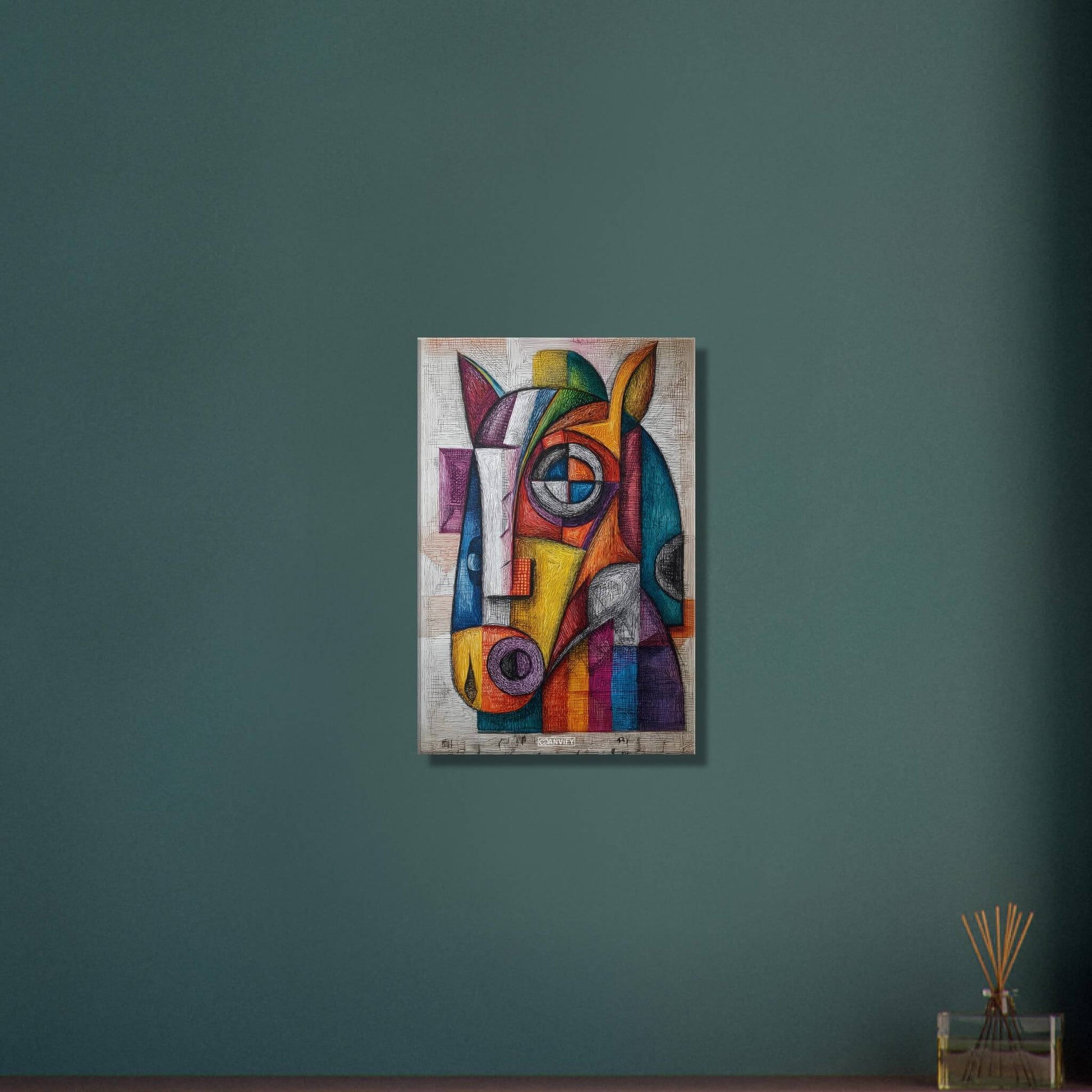 Abstraktes Pferd im kubistischen Stil auf einer Leinwand