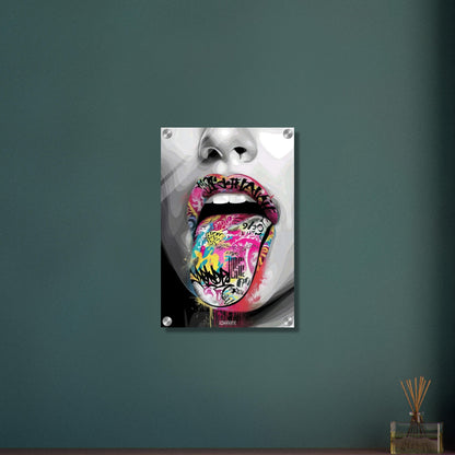 Abstrakter Graffiti Street Art Mund mit bunten Farben im Banksy Stil auf einem Acrylbild