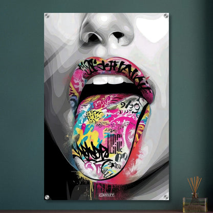 Abstrakter Graffiti Street Art Mund mit bunten Farben im Banksy Stil auf einem Acrylbild