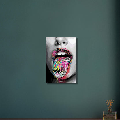 Abstrakter Graffiti Street Art Mund mit bunten Farben im Banksy Stil auf einer Leinwand