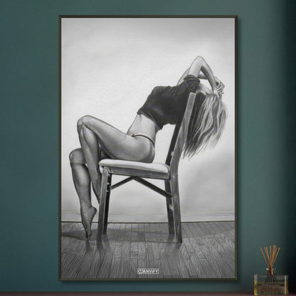 Sexy ästhetisch gezeichnete Frau auf einem Poster im Metallrahmen
