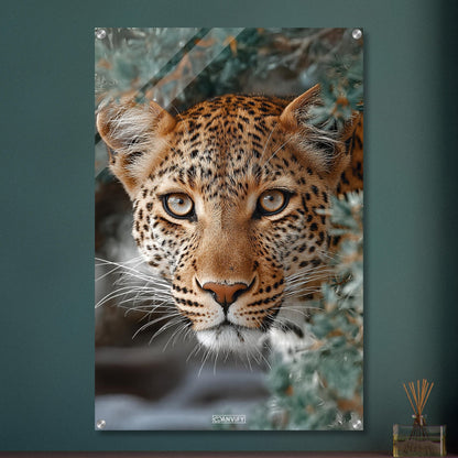 Nahaufnahme eines afrikanischen Leoparden auf einem Acrylbild