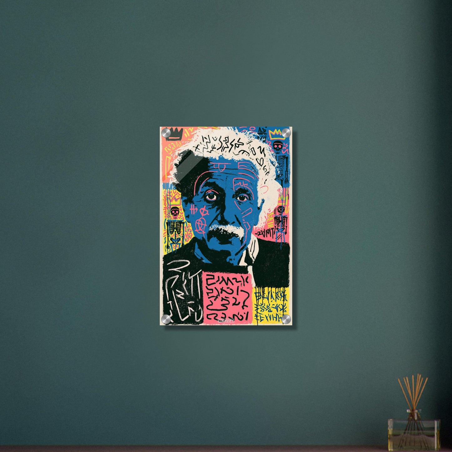 Albert Einstein Portrait im Pop Art Stil von Andy Warhol auf einem Acrylbild