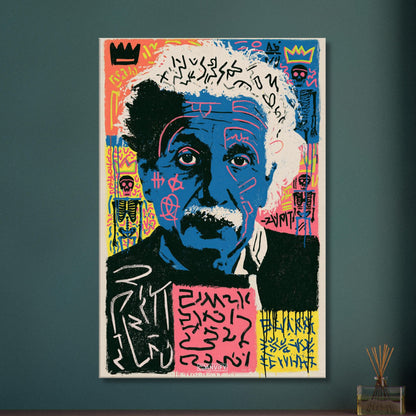 Albert Einstein Portrait im Pop Art Stil von Andy Warhol auf einer Leinwand