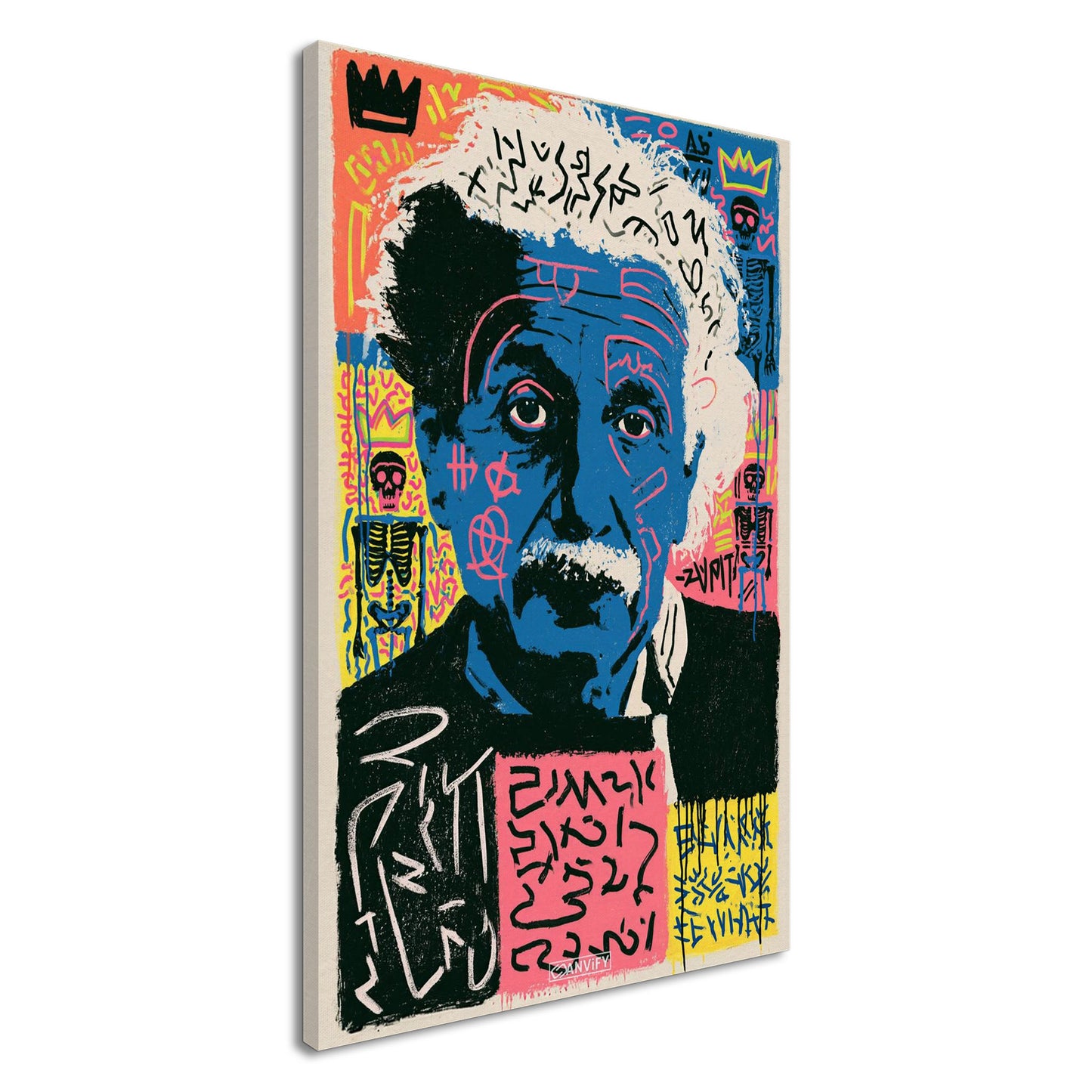 Albert Einstein Portrait im Pop Art Stil von Andy Warhol auf einer Leinwand