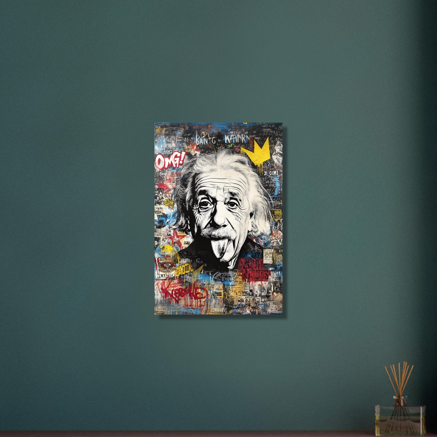 Albert Einstein zeigt Zunge Portrait im Pop Art Stil auf Aluminium