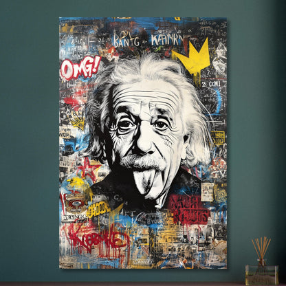 Albert Einstein zeigt Zunge Portrait im Pop Art Stil auf Aluminium