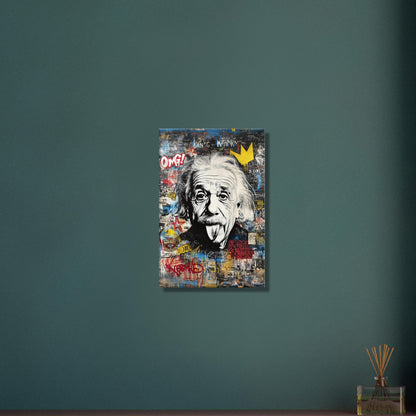 Albert Einstein zeigt Zunge Portrait im Pop Art Stil auf einer Leinwand