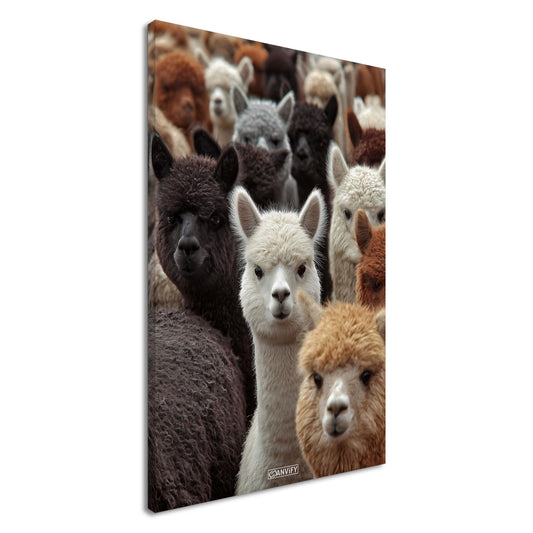 Nahaufnahme vieler Alpakas auf einer Leinwand