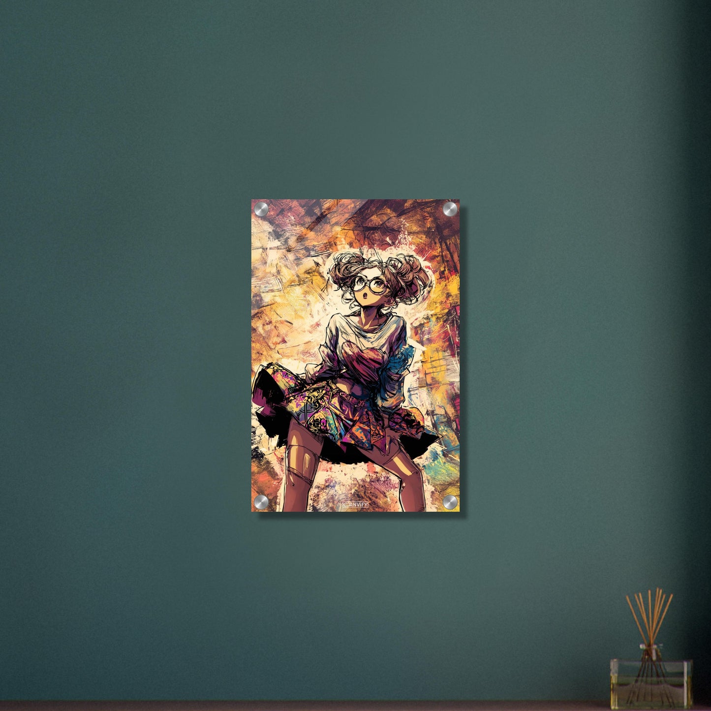 Tanzendes Anime Mädchen im Modern Art Stil auf einem Acrylbild