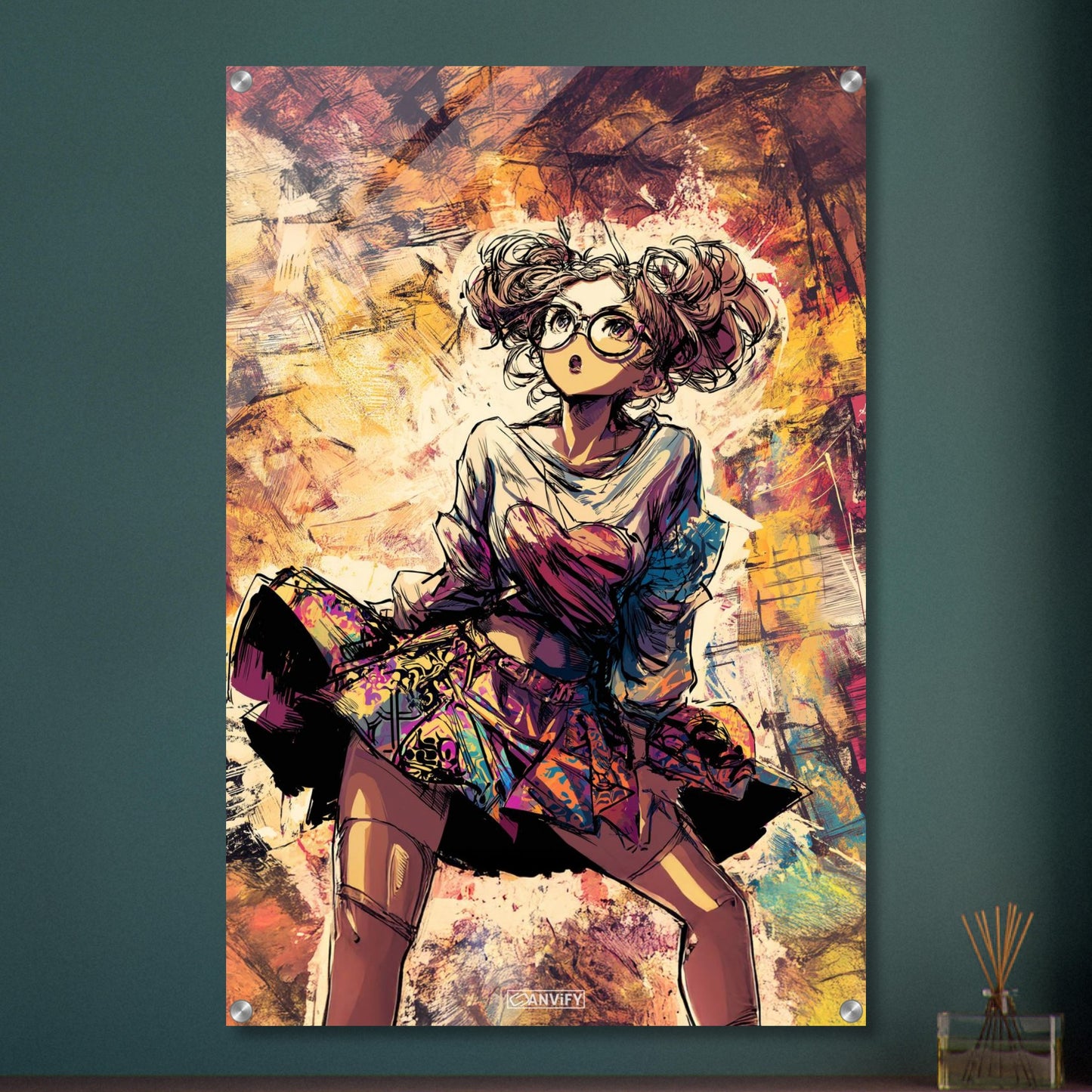 Tanzendes Anime Mädchen im Modern Art Stil auf einem Acrylbild