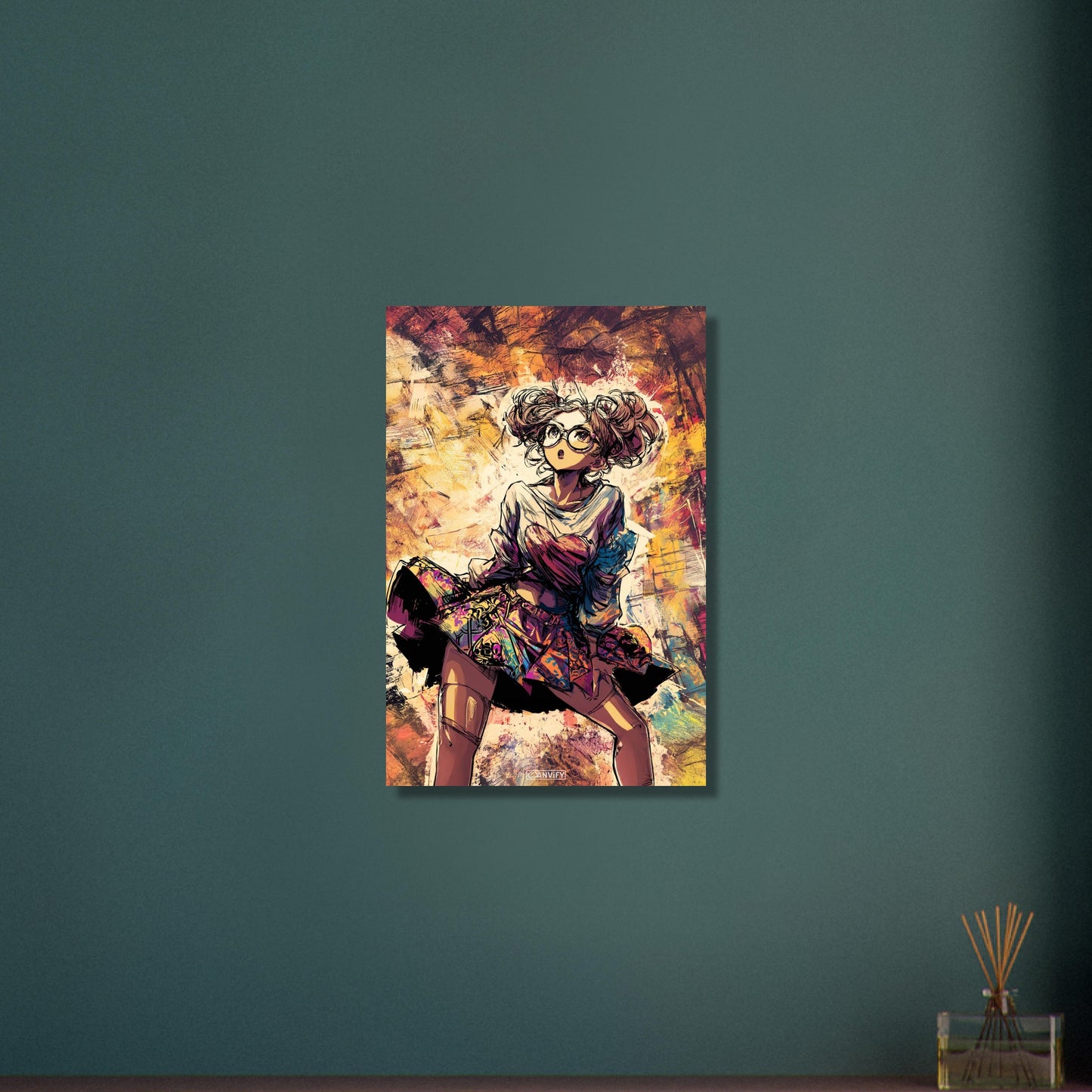 Tanzendes Anime Mädchen im Modern Art Stil auf Aluminium