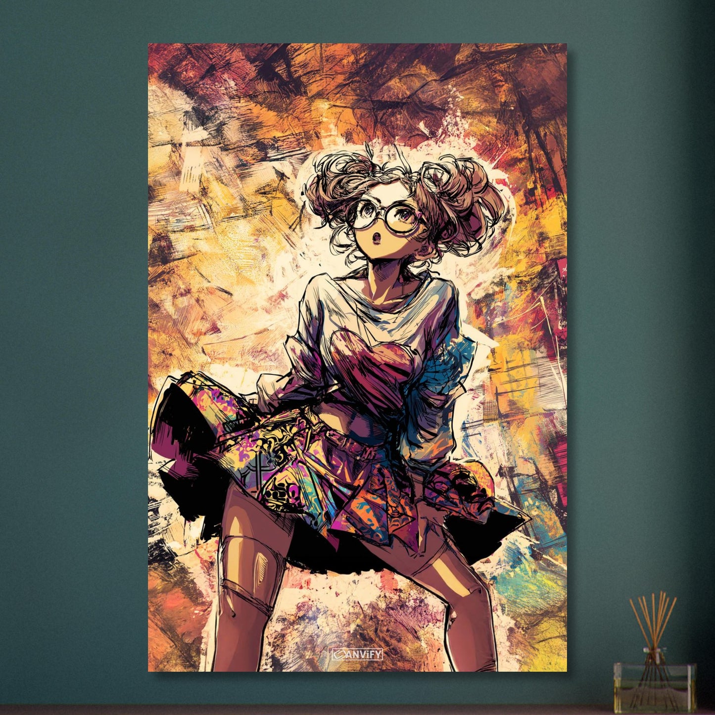 Tanzendes Anime Mädchen im Modern Art Stil auf Aluminium