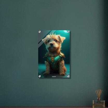 Yorkshire Terrier im Superhelden Kostüm von Aquaman auf einem Acrylbild