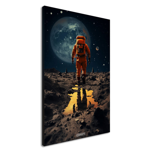 Neil Armstrong erkundet einen fremden Mond als erster Mensch auf einer Leinwand