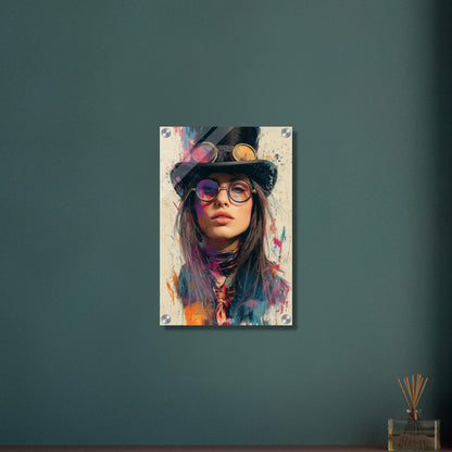 Schöne Frau im Steampunk-Stil auf einem Acrylbild