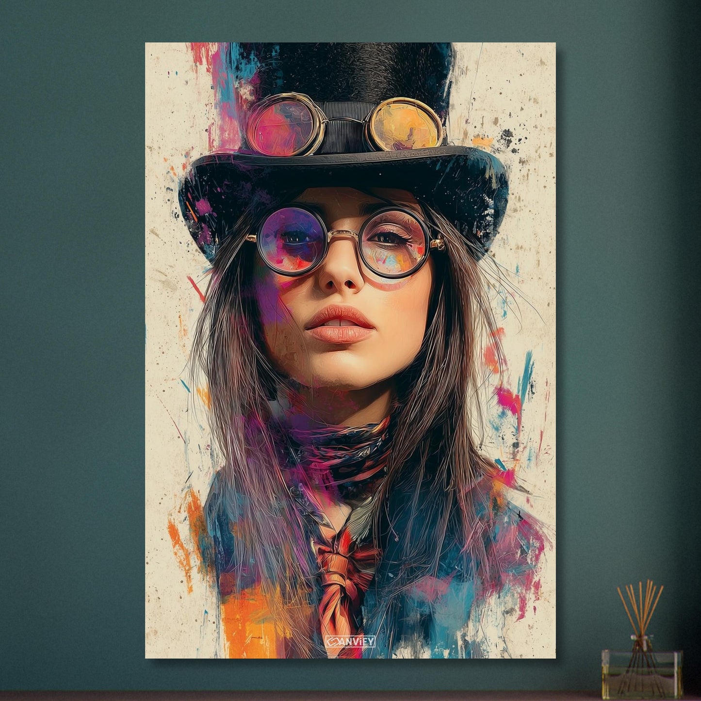 Schöne Frau im Steampunk-Stil auf Aluminium