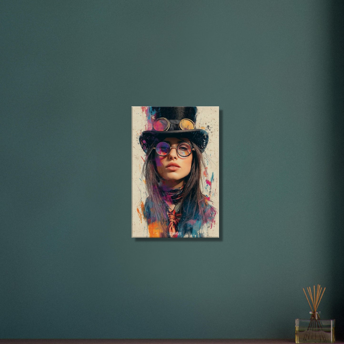 Schöne Frau im Steampunk-Stil auf einer Leinwand