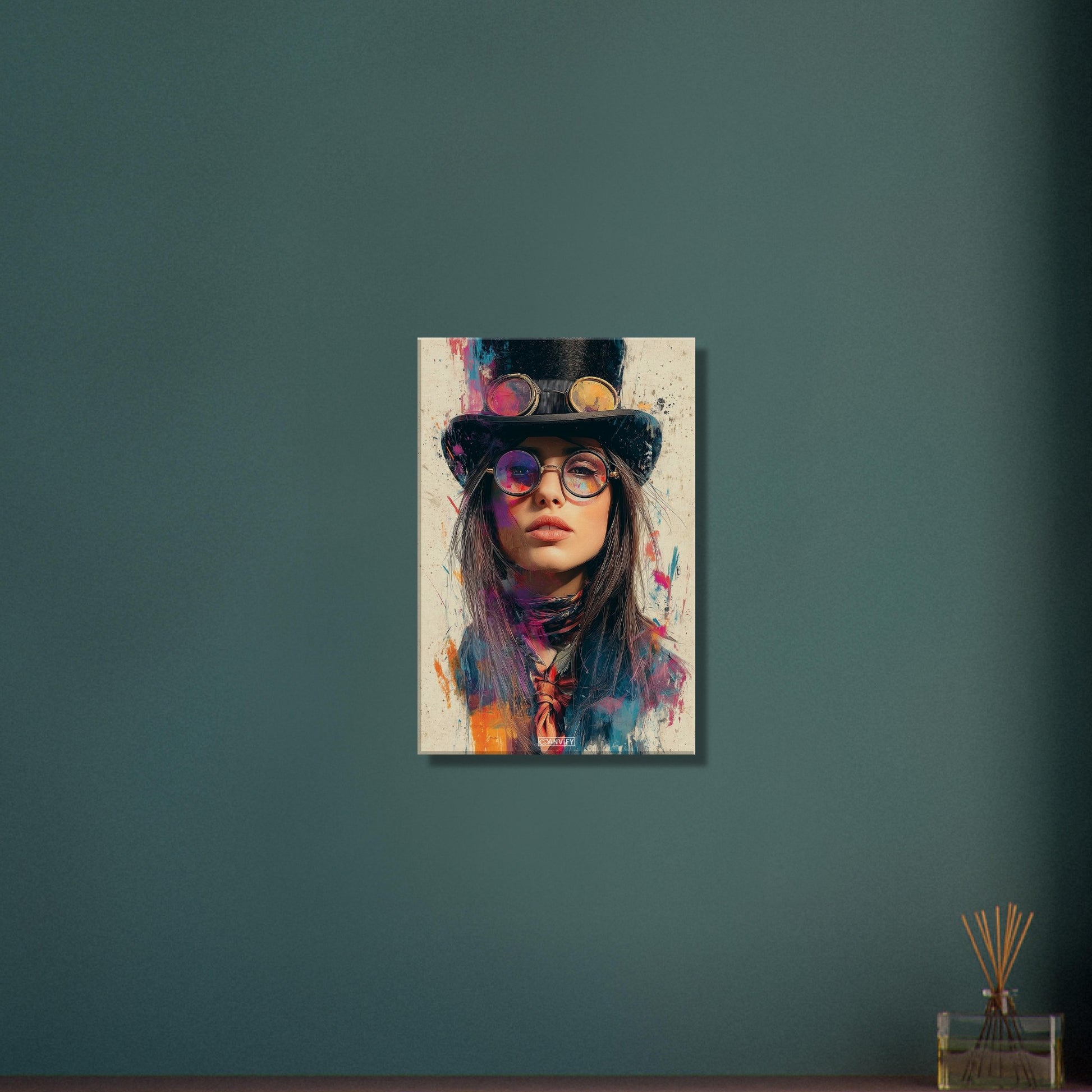 Schöne Frau im Steampunk-Stil auf einer Leinwand