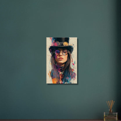 Schöne Frau im Steampunk-Stil auf einer Leinwand