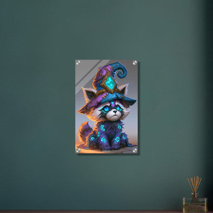 Baby-Waschbär-Zauberer im Comic Stil auf einem Acrylbild