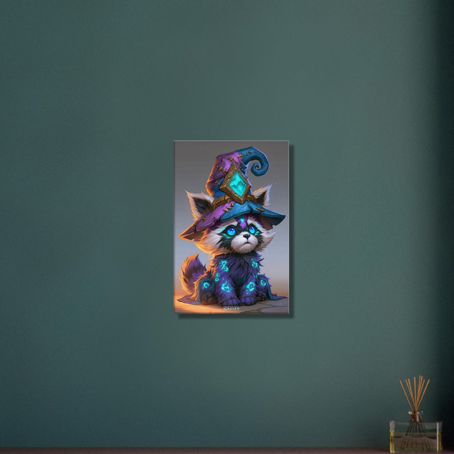Baby-Waschbär-Zauberer im Comic Stil auf einer Leinwand