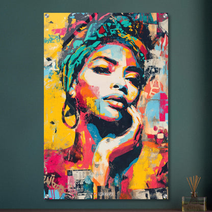 Wunderschöne afrikanische Frau im Pop Art Stil auf einem Acrylbild
