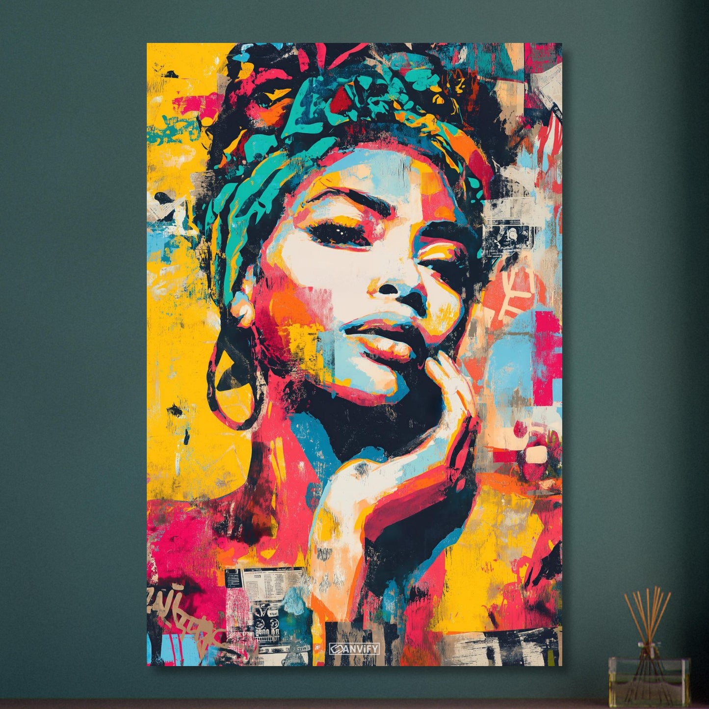 Wunderschöne afrikanische Frau im Pop Art Stil auf Aluminium