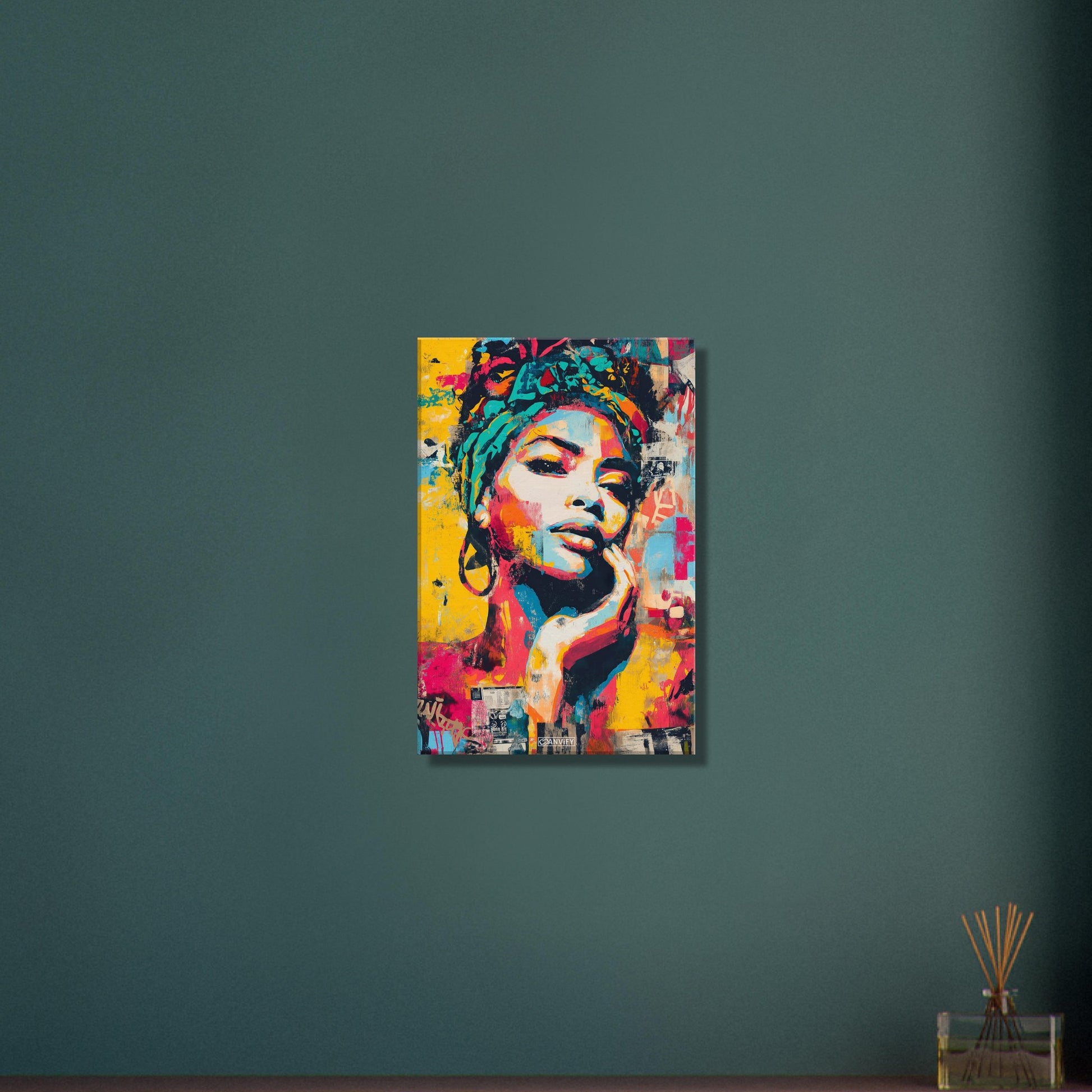 Wunderschöne afrikanische Frau im Pop Art Stil auf einer Leinwand