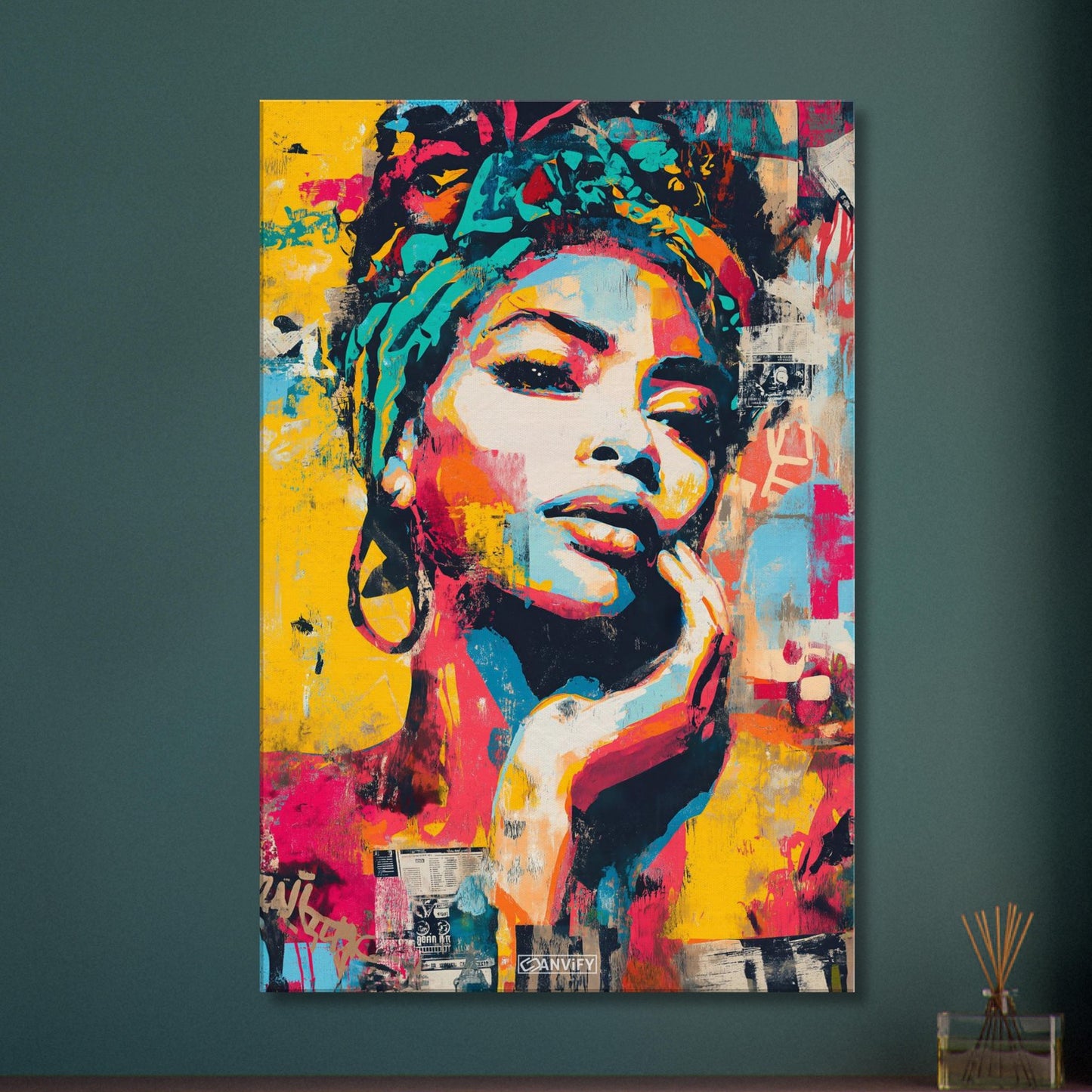Wunderschöne afrikanische Frau im Pop Art Stil auf einer Leinwand