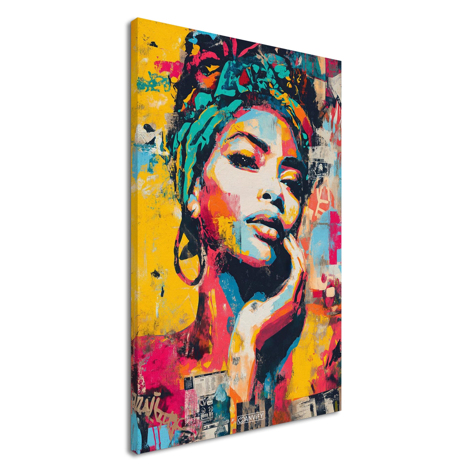 Wunderschöne afrikanische Frau im Pop Art Stil auf einer Leinwand