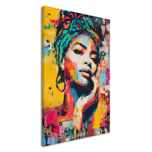Wunderschöne afrikanische Frau im Pop Art Stil auf einer Leinwand