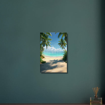 Wunderschöner Strand mit türkisem Meer und Palmen auf einer Leinwand