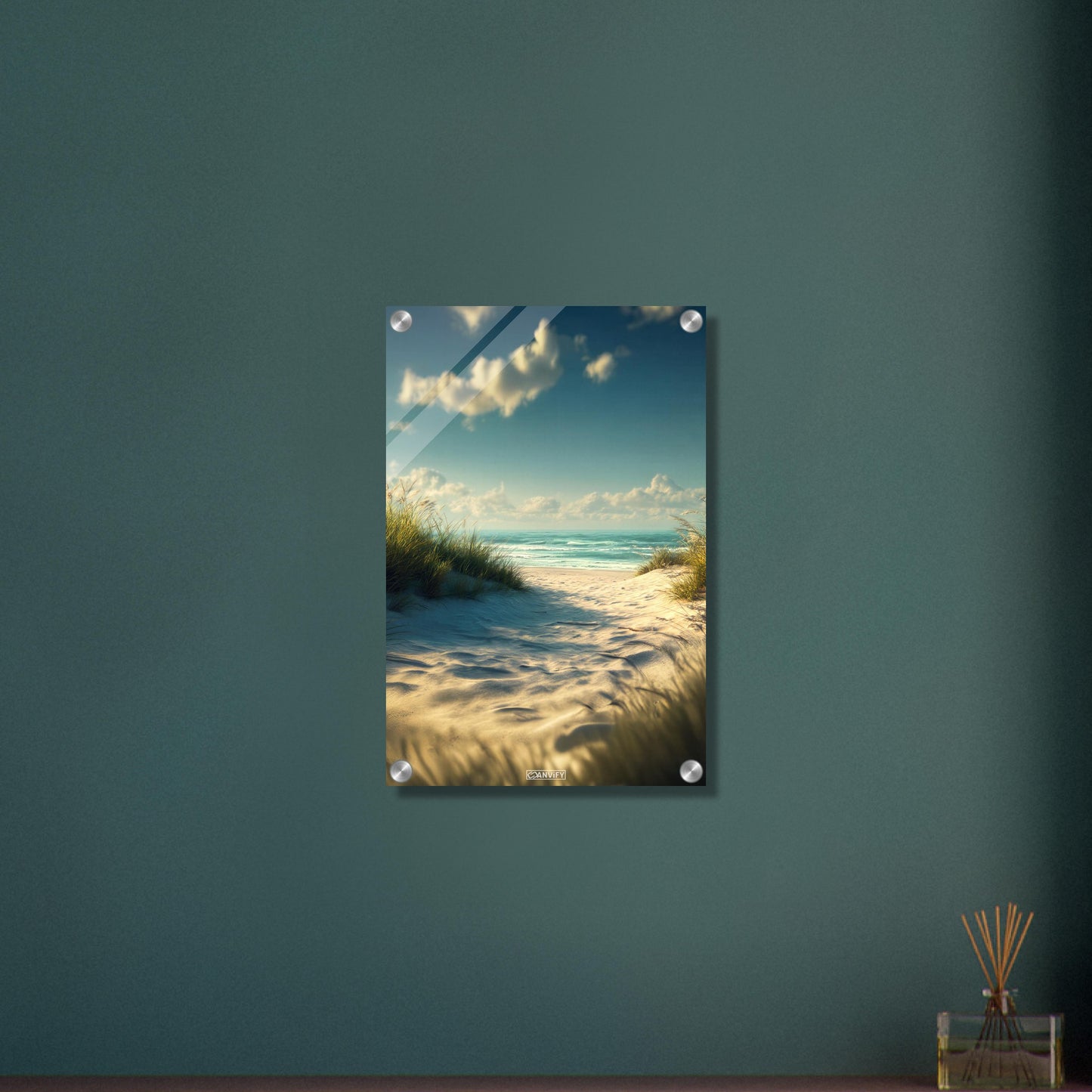 Wunderschöne Strandbucht mit türkisem Meer auf einem Acrylbild