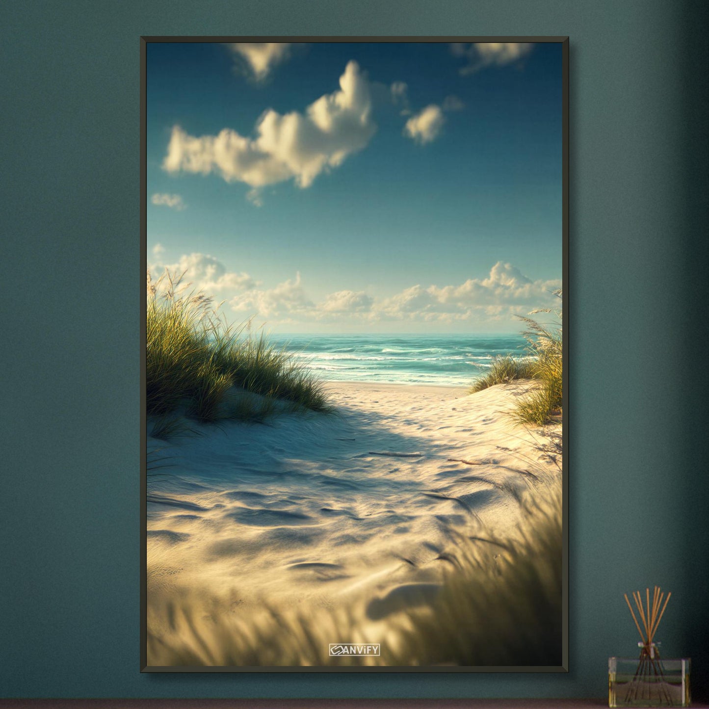Wunderschöne Strandbucht mit türkisem Meer auf einem Poster im Metallrahmen