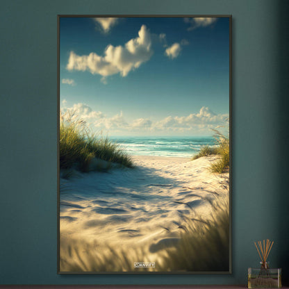 Wunderschöne Strandbucht mit türkisem Meer auf einem Poster im Metallrahmen