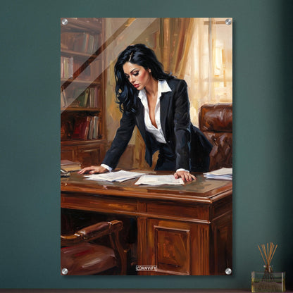 Hübsche Anwältin im Büro auf einem Acrylbild