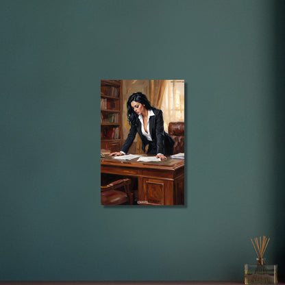 Hübsche Anwältin im Büro auf Aluminium