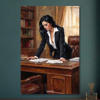 Hübsche Anwältin im Büro auf Aluminium